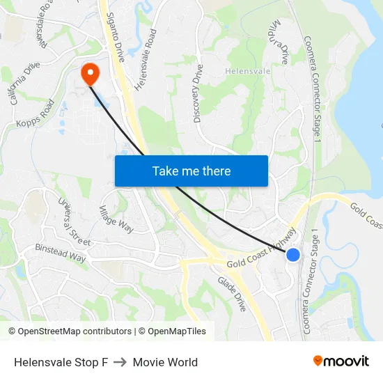 Helensvale Stop F to Movie World map