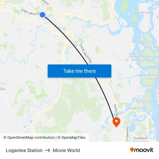 Loganlea Station to Movie World map