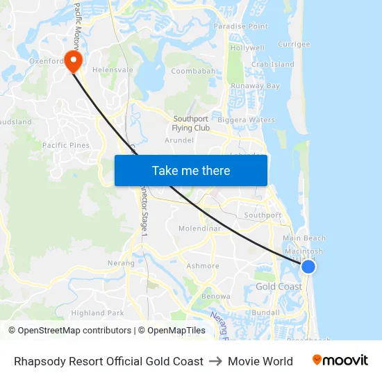 Rhapsody Resort Official Gold Coast to Movie World map