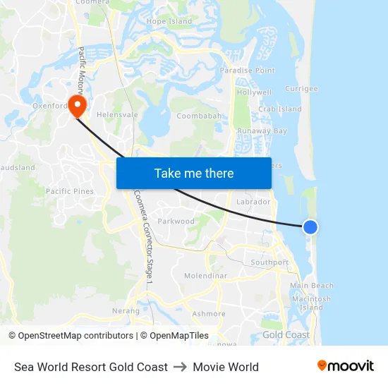 Sea World Resort Gold Coast to Movie World map