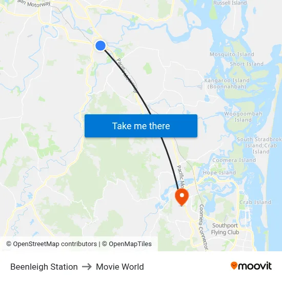 Beenleigh Station to Movie World map
