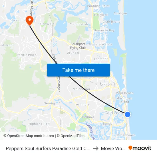 Peppers Soul Surfers Paradise Gold Coast to Movie World map