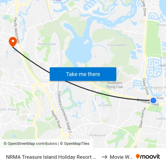 NRMA Treasure Island Holiday Resort Gold Coast to Movie World map
