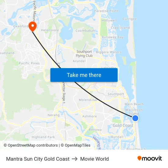 Mantra Sun City Gold Coast to Movie World map