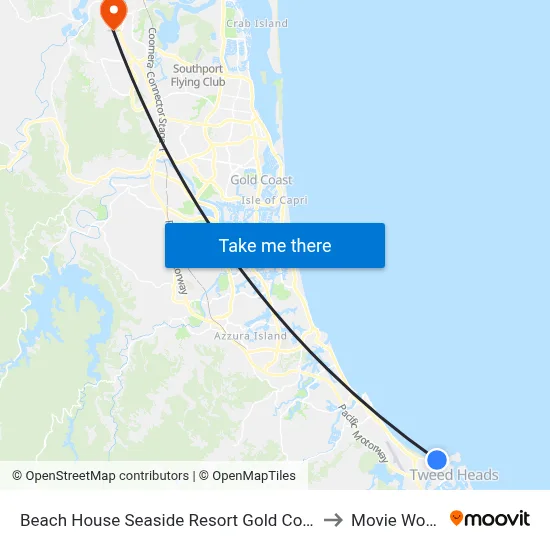 Beach House Seaside Resort Gold Coast to Movie World map