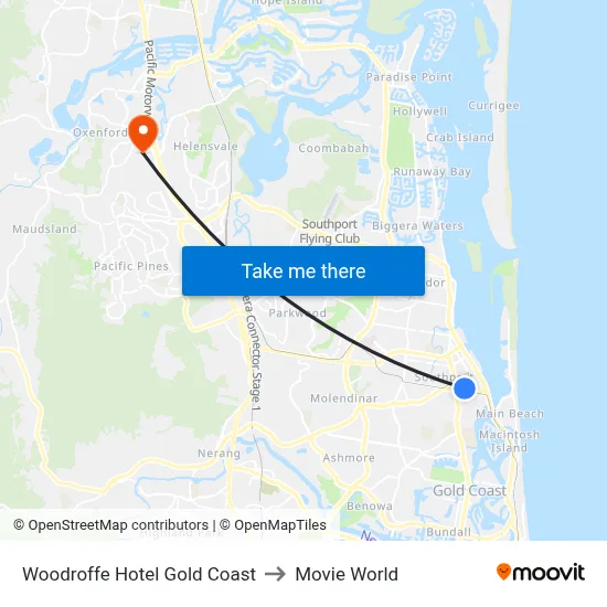 Woodroffe Hotel Gold Coast to Movie World map