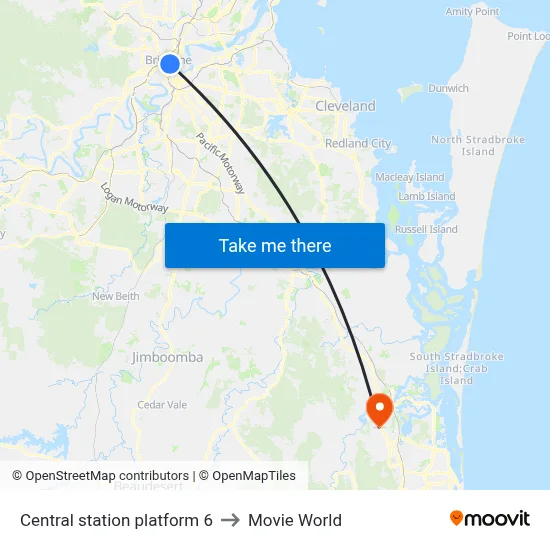 Central station platform 6 to Movie World map