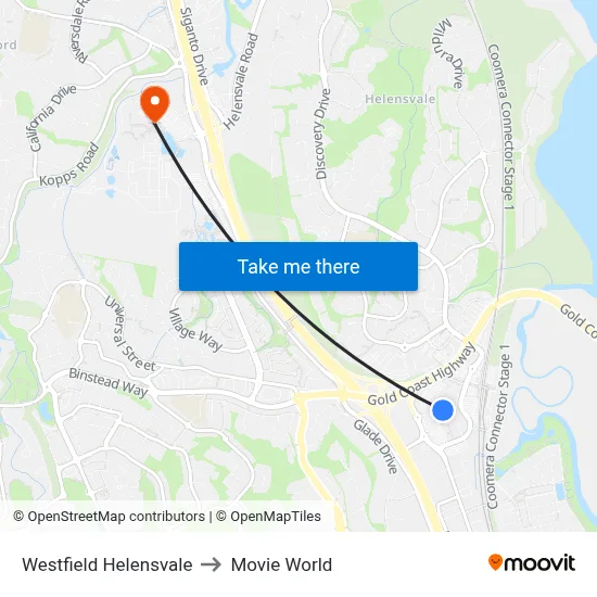 Westfield Helensvale to Movie World map