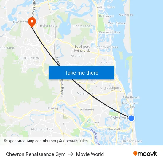 Chevron Renaissance Gym to Movie World map