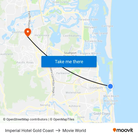 Imperial Hotel Gold Coast to Movie World map