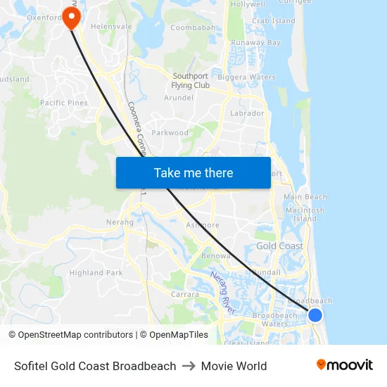 Sofitel Gold Coast Broadbeach to Movie World map