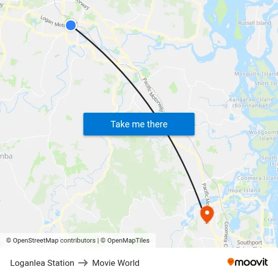 Loganlea Station to Movie World map