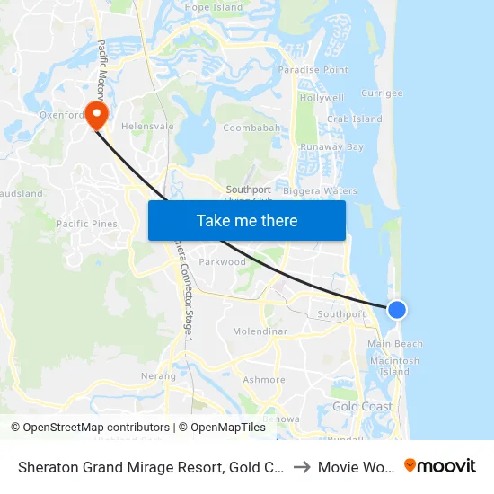 Sheraton Grand Mirage Resort, Gold Coast to Movie World map
