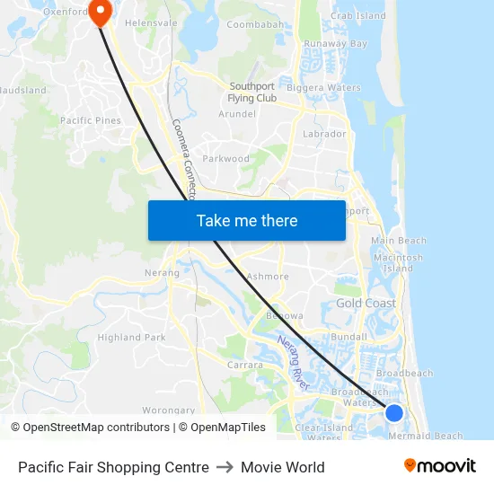 Pacific Fair Shopping Centre to Movie World map