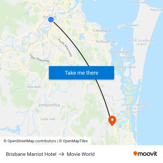 Brisbane Marriot Hotel to Movie World map
