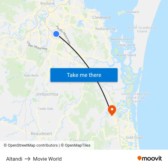 Altandi to Movie World map