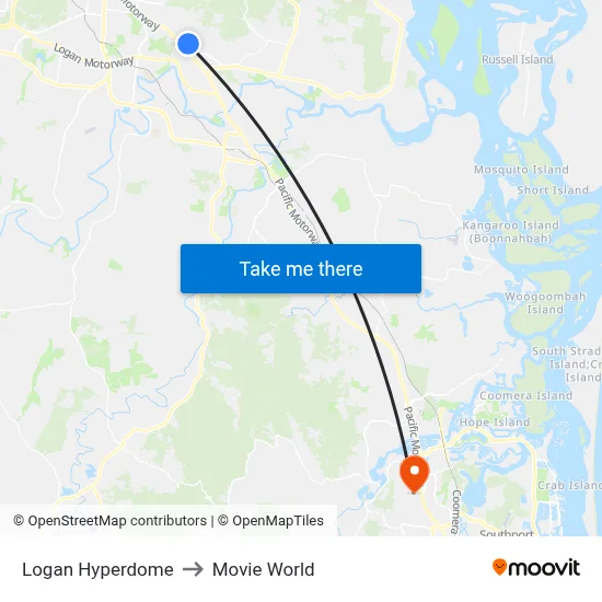 Logan Hyperdome to Movie World map