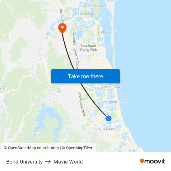 Bond University to Movie World map