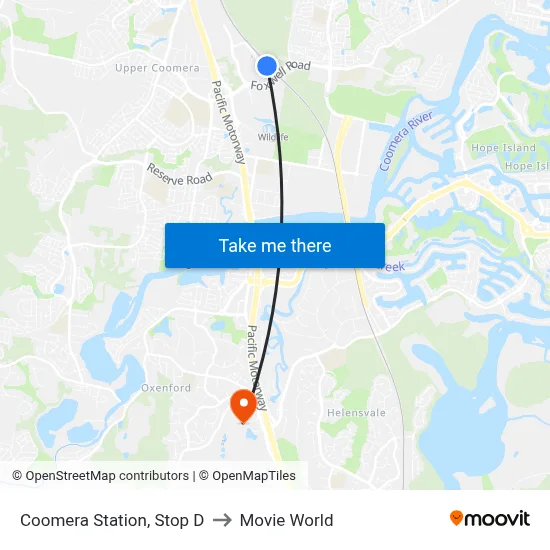Coomera Station, Stop D to Movie World map
