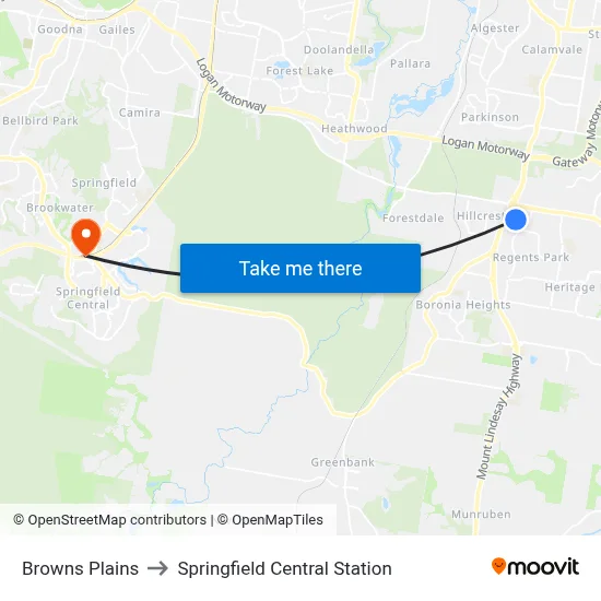 Browns Plains to Springfield Central Station map