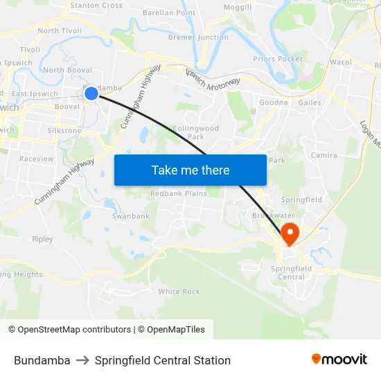 Bundamba to Springfield Central Station map