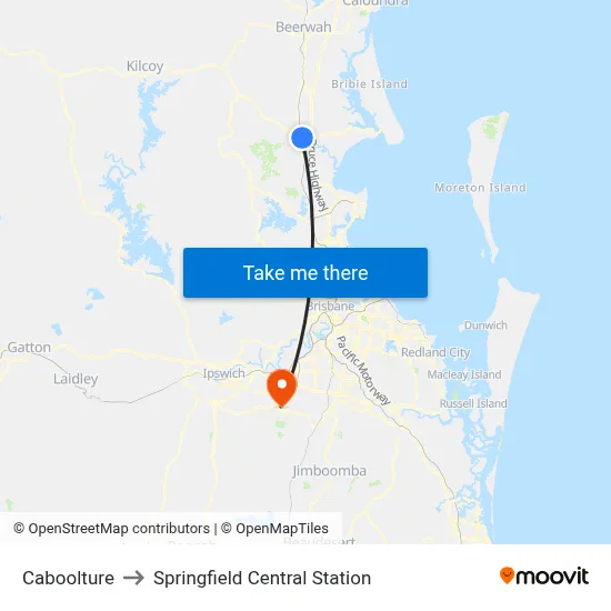 Caboolture to Springfield Central Station map