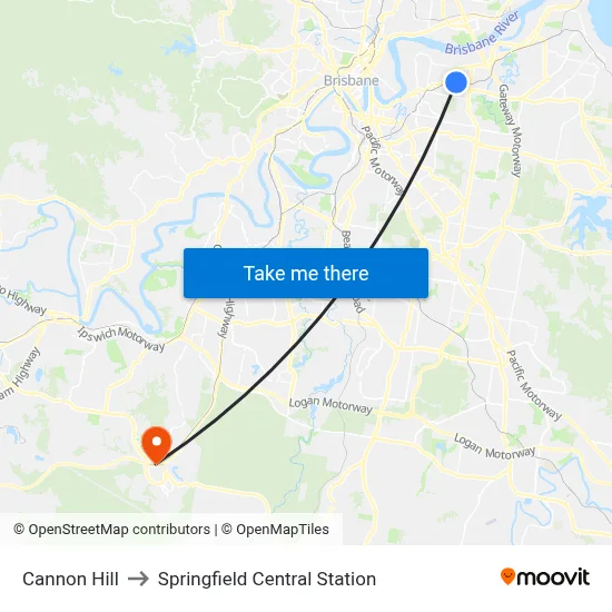 Cannon Hill to Springfield Central Station map