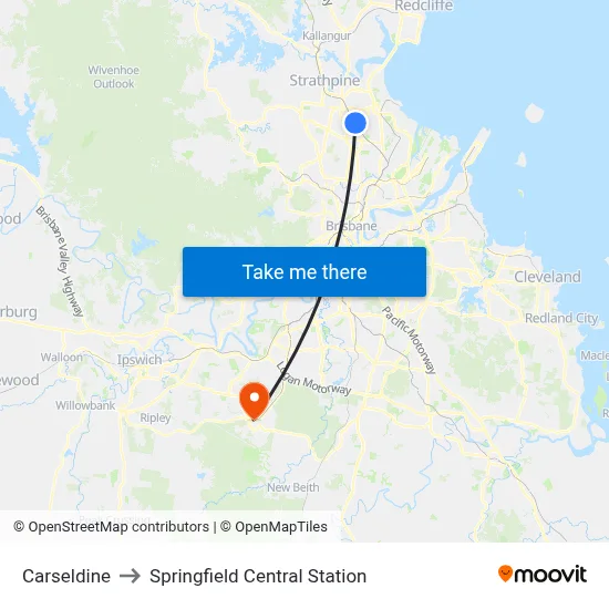 Carseldine to Springfield Central Station map
