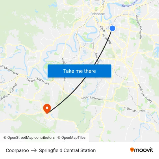 Coorparoo to Springfield Central Station map