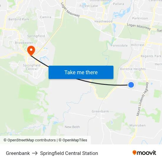 Greenbank to Springfield Central Station map