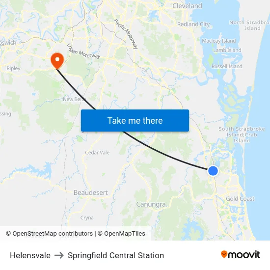 Helensvale to Springfield Central Station map