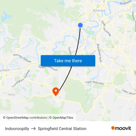 Indooroopilly to Springfield Central Station map