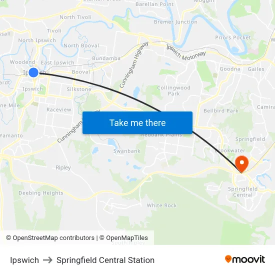 Ipswich to Springfield Central Station map