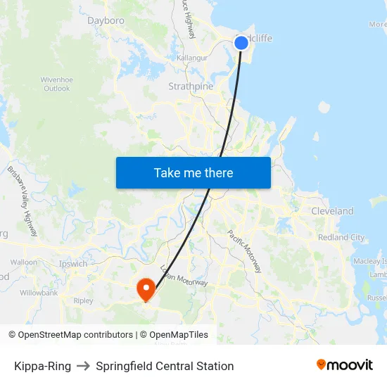 Kippa-Ring to Springfield Central Station map