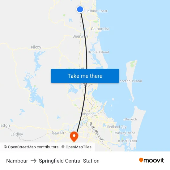 Nambour to Springfield Central Station map