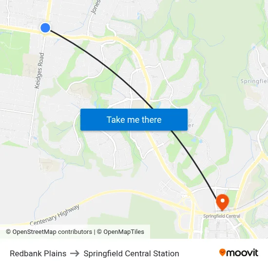 Redbank Plains to Springfield Central Station map