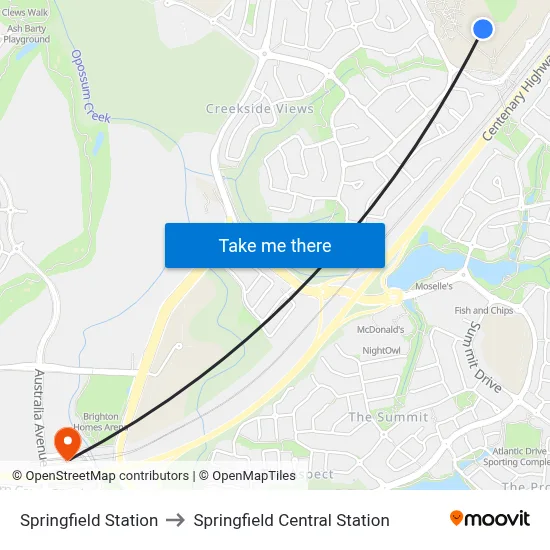 Springfield Station to Springfield Central Station map