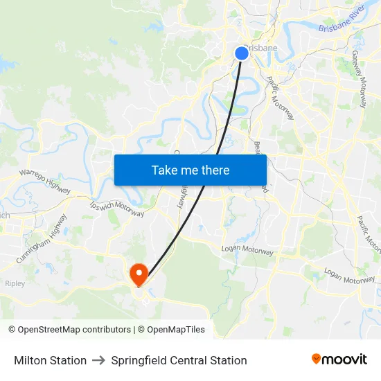 Milton Station to Springfield Central Station map