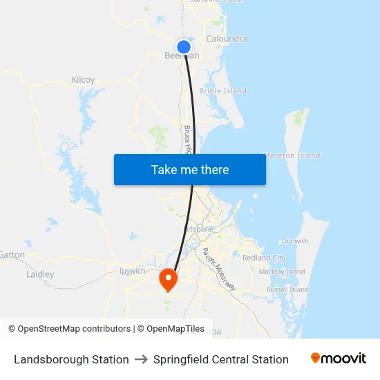 Landsborough Station to Springfield Central Station map