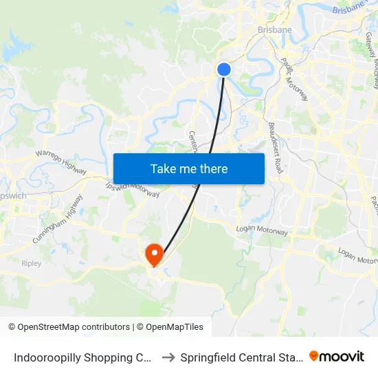 Indooroopilly Shopping Centre to Springfield Central Station map