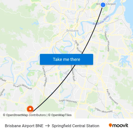Brisbane Airport BNE to Springfield Central Station map