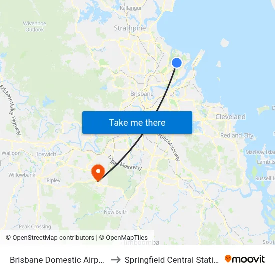 Brisbane Domestic Airport to Springfield Central Station map