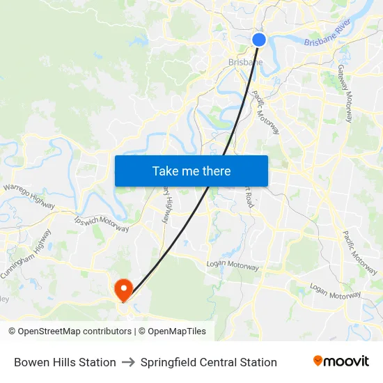 Bowen Hills Station to Springfield Central Station map