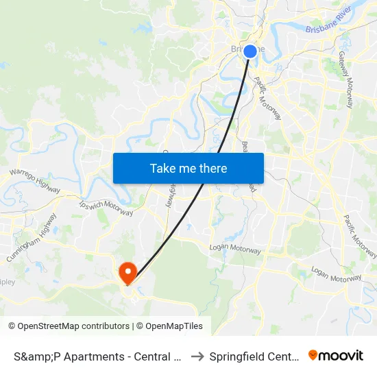 S&amp;P Apartments - Central Station, Brisbane to Springfield Central Station map