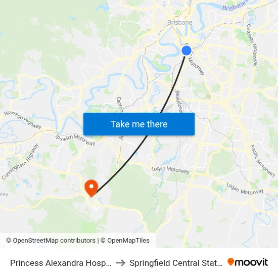 Princess Alexandra Hospital to Springfield Central Station map
