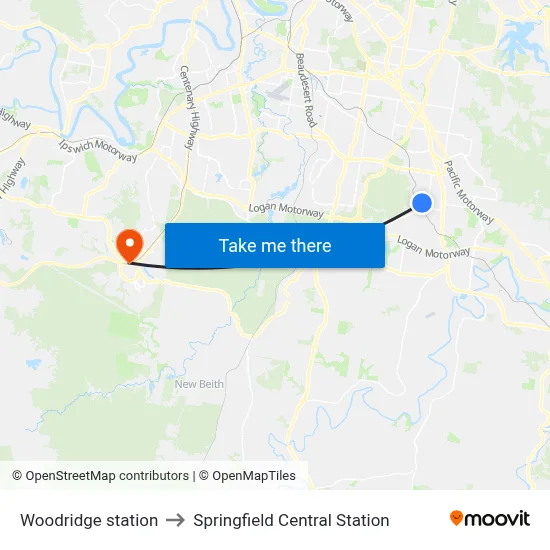 Woodridge station to Springfield Central Station map