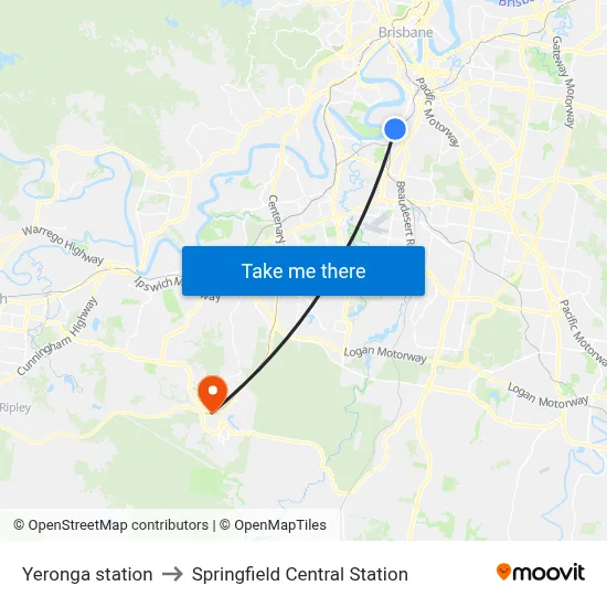 Yeronga station to Springfield Central Station map