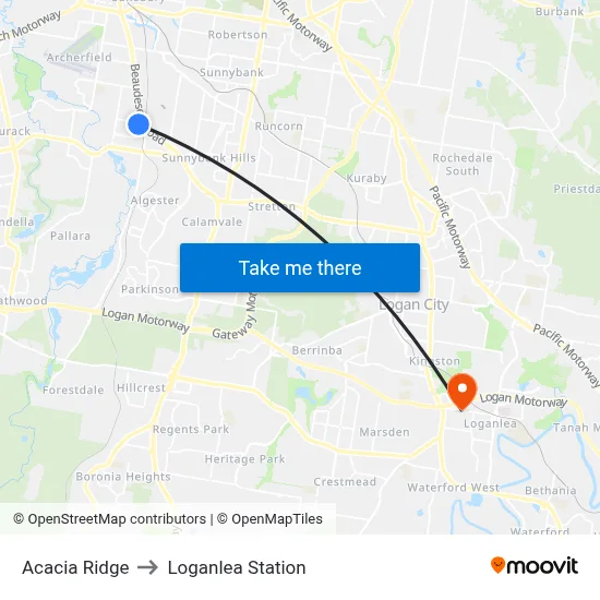 Acacia Ridge to Loganlea Station map
