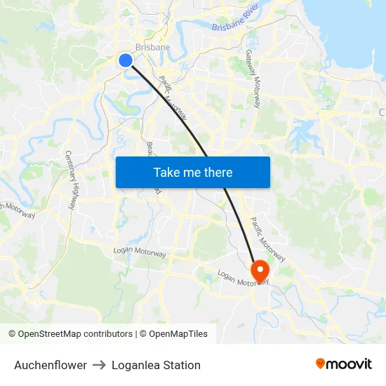 Auchenflower to Loganlea Station map