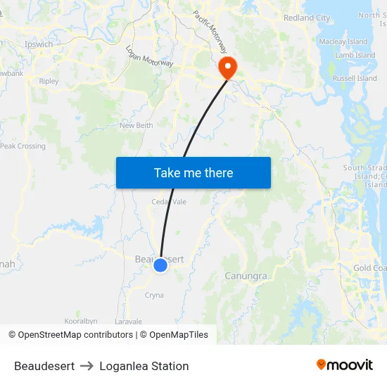 Beaudesert to Loganlea Station map